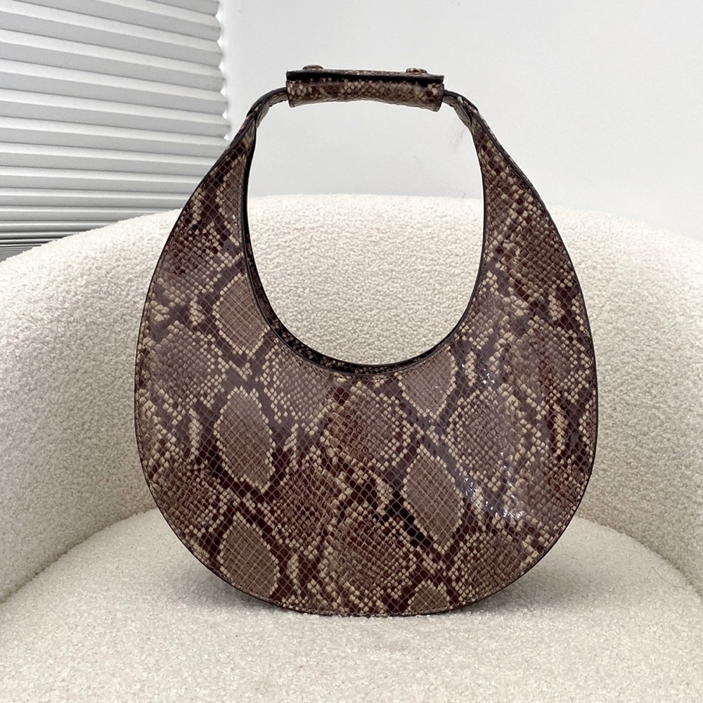 STAUD Moon Snakeskin Embossed Leather Bag